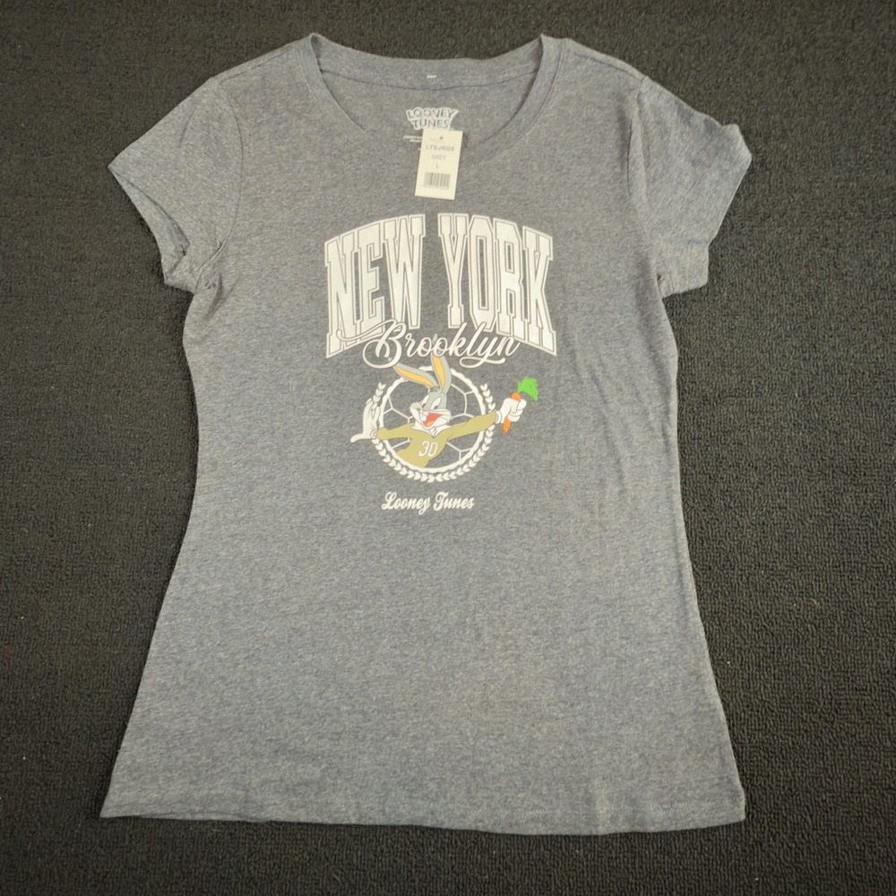 Looney Tunes Bugs Bunny TShirt Womens Small New York Brooklyn Graphic Tee Gray L